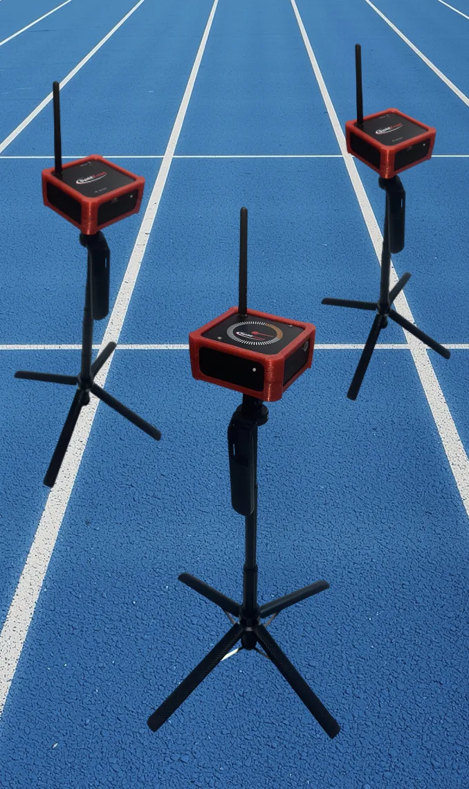 SplitFast Starter Pack: 2 LiDAR timing gates with wireless hub and tripods for reliable start/finish timing